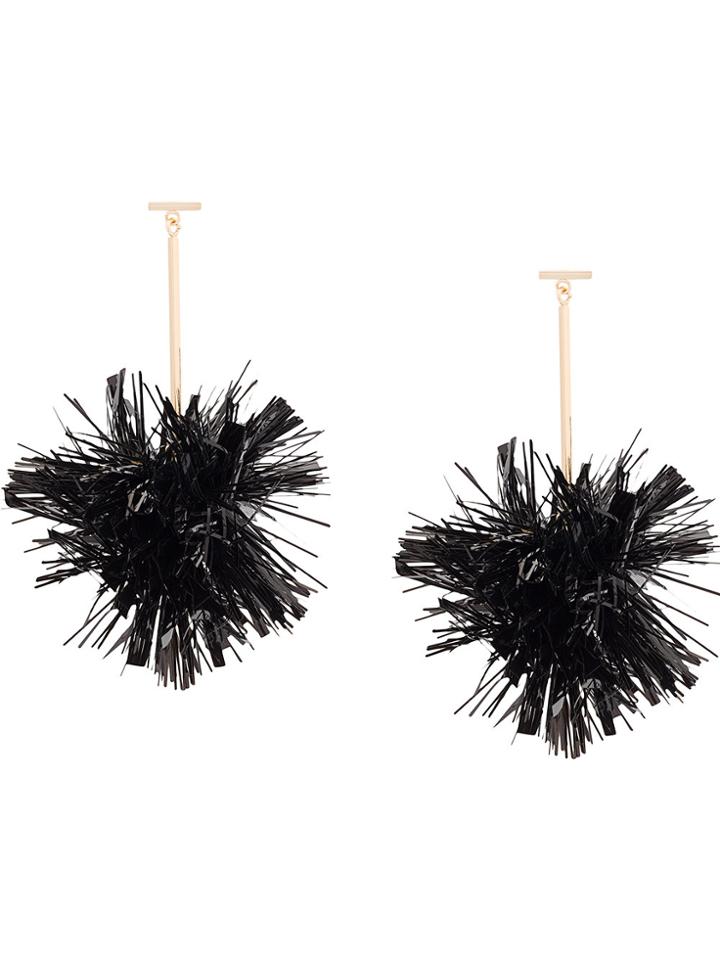 Tuleste Pom Pom Drop Earrings - Black
