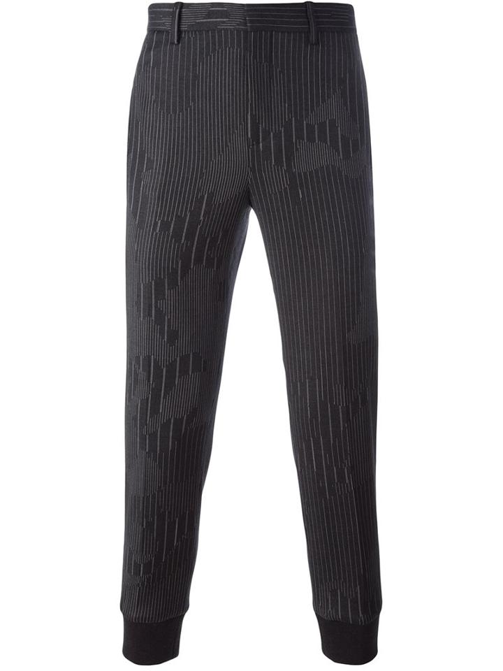 Neil Barrett Striped Camo Print Trousers, Men's, Size: 46, Grey, Cotton/polyester/virgin Wool