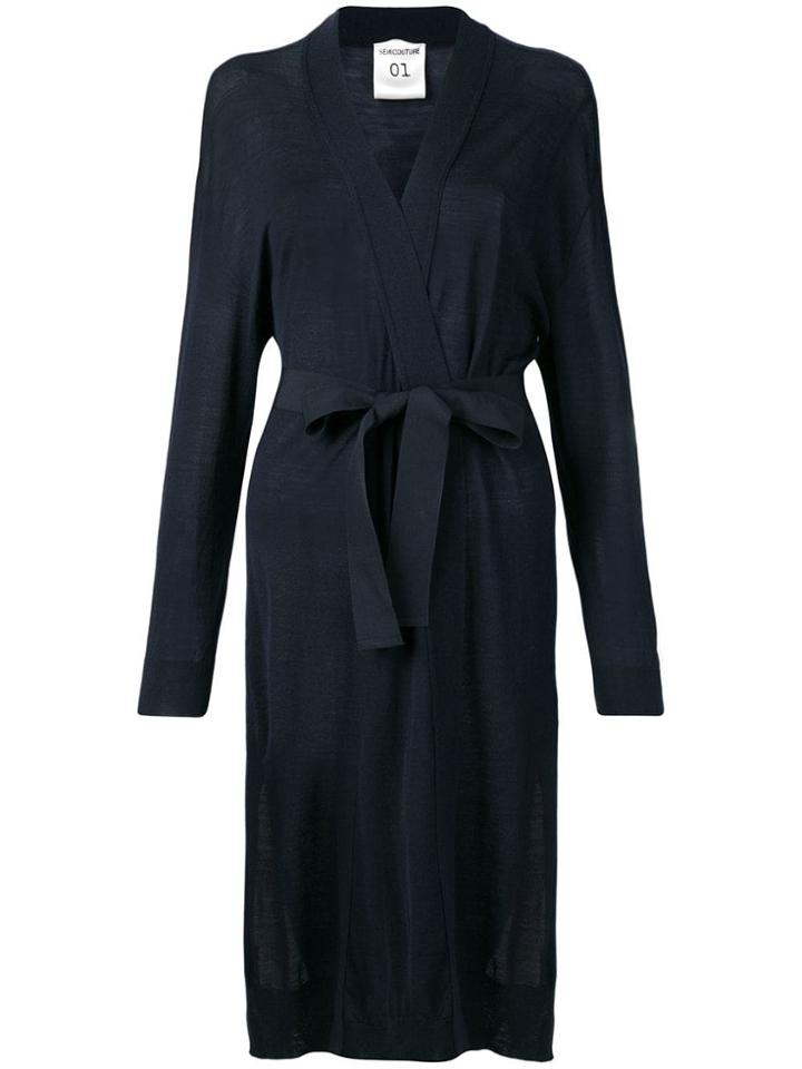 Semicouture Papete Belted Long Cardigan - Blue
