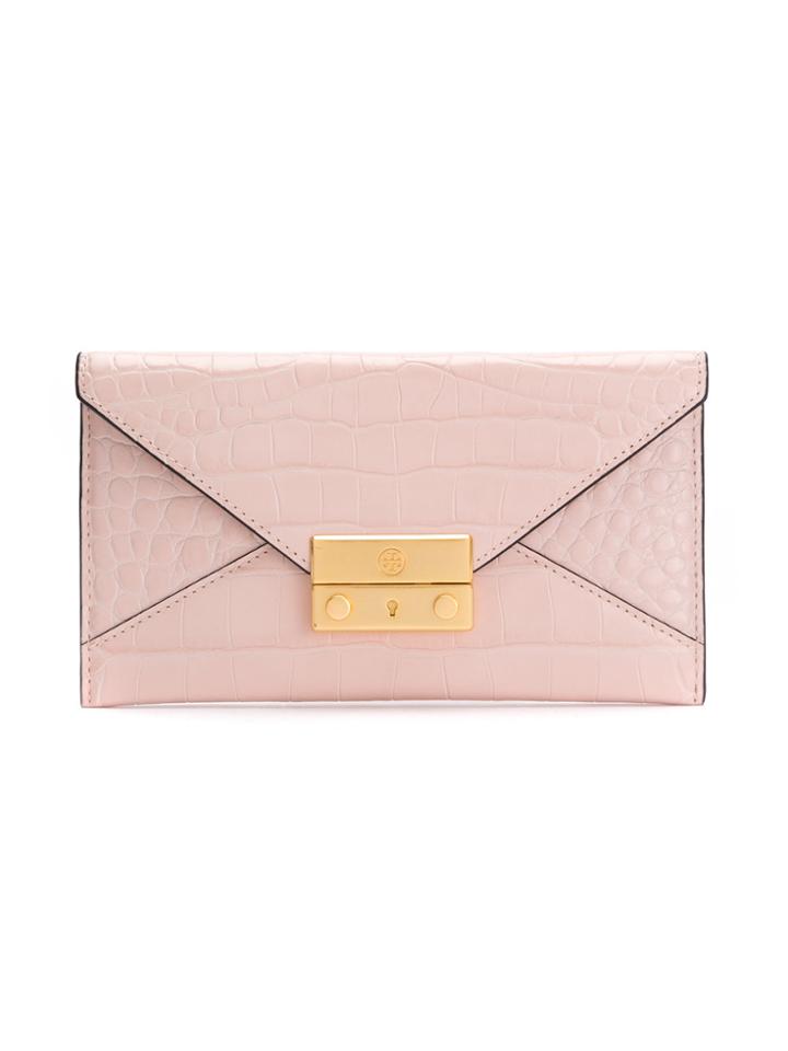 Tory Burch Juliette Embossed Envelope Wallet - Pink & Purple