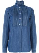 Sonia Rykiel Pleated Bib Denim Shirt, Women's, Size: 38, Blue, Cotton