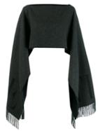 Valentino Logo Fringed Poncho - Grey