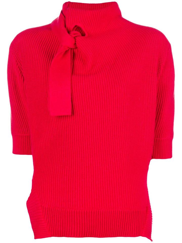 Self-portrait Bow Tie Knitted Top - Red