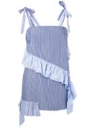 Semicouture - Striped Ruffle Top - Women - Cotton - 42, Blue, Cotton