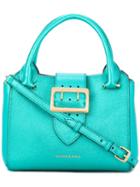 Burberry Big Buckle Tote Bag, Women's, Green, Calf Leather/cotton/polyamide