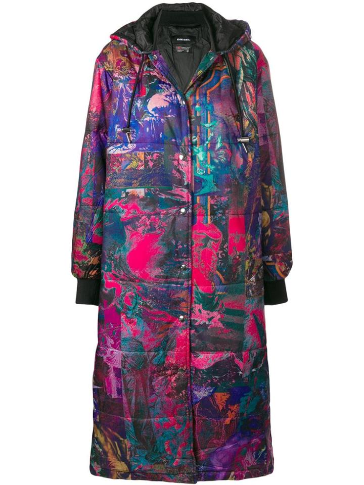 Diesel Long Bomber Jacket - Pink & Purple