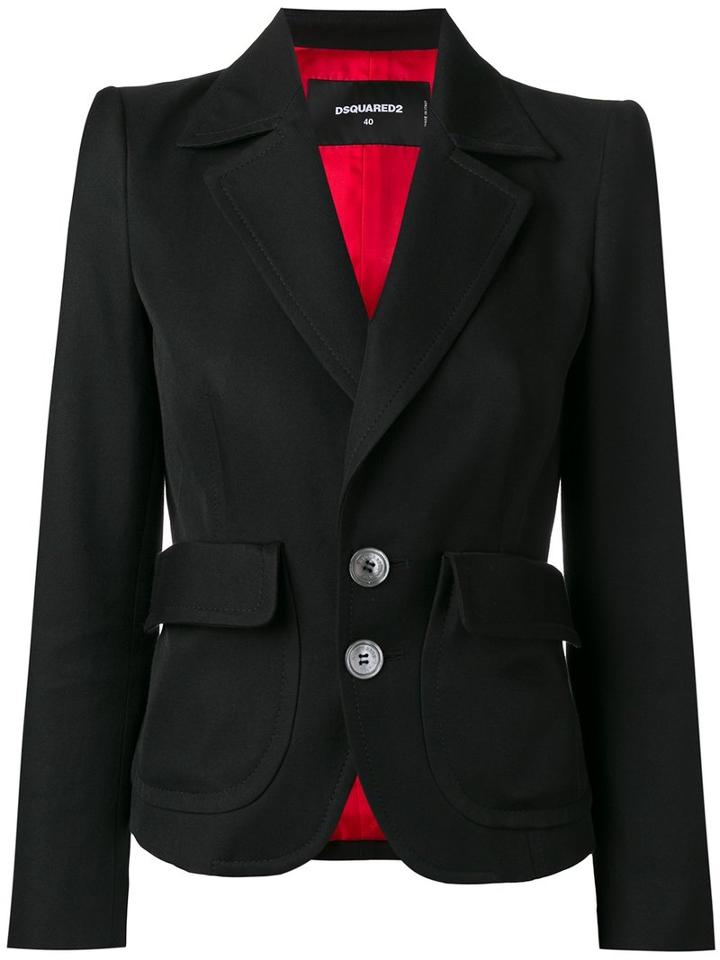 Dsquared2 Notched Lapel Blazer, Women's, Size: 38, Black, Cotton/silk/polyester