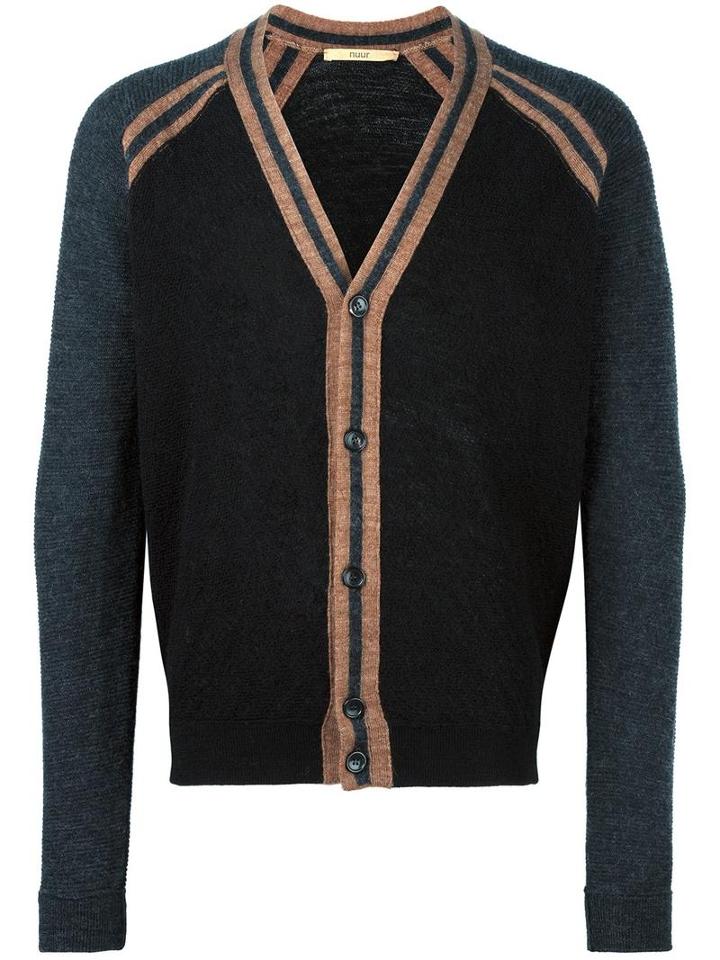 Nuur Contrast Trimming Cardigan, Men's, Size: 54, Grey, Virgin Wool