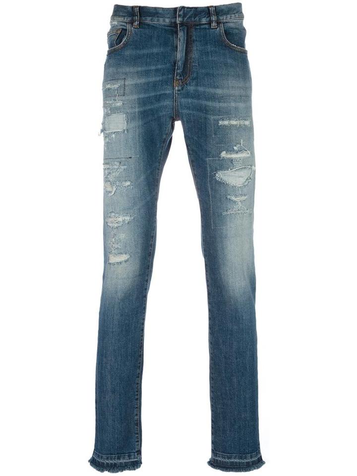 Faith Connexion Distressed Slim-fit Jeans, Men's, Size: 32, Blue, Cotton/spandex/elastane