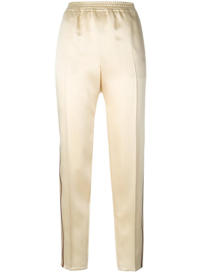Gucci - Web-trimmed Trousers - Women - Silk/polyamide/acetate - 44, Nude/neutrals, Silk/polyamide/acetate