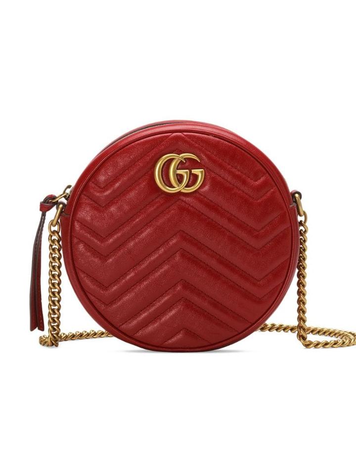 Gucci Red Gg Marmont Mini Leather Round Shoulder Bag