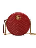 Gucci Red Gg Marmont Mini Leather Round Shoulder Bag