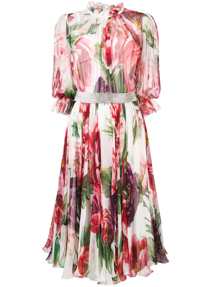 Dolce & Gabbana Floral Flared Midi Dress - White