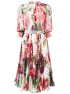 Dolce & Gabbana Floral Flared Midi Dress - White