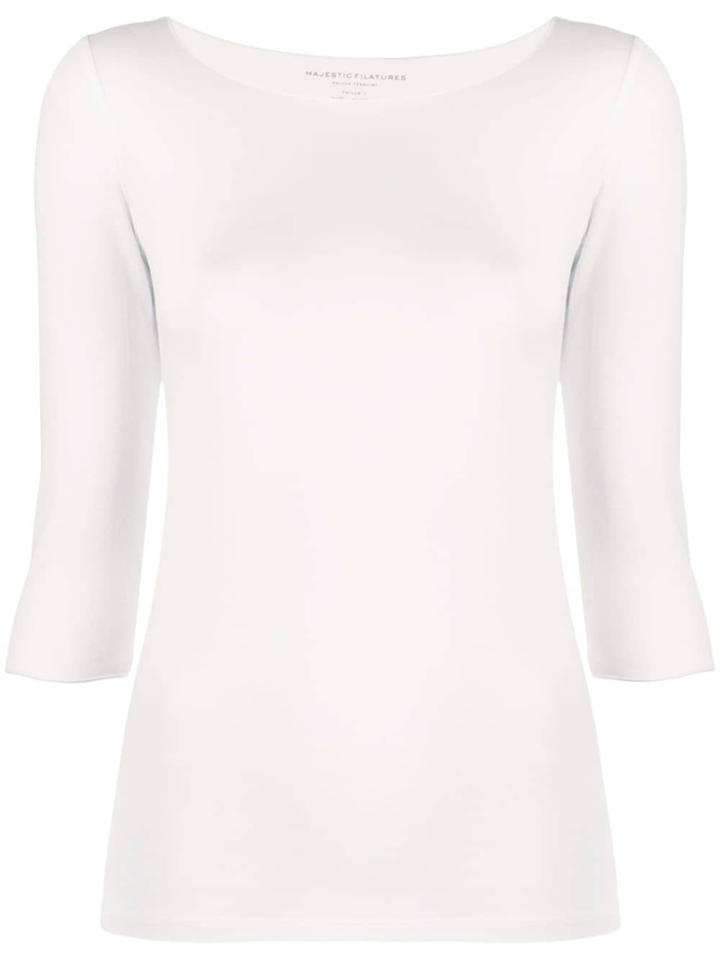 Majestic Filatures Cropped Sleeves Jumper - White