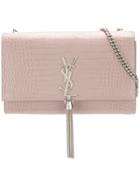 Saint Laurent Crocodile Embossed Kate Tassel Clutch Bag - Nude &