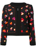 Boutique Moschino Hearts Print Open Jacket, Women's, Size: 42, Black, Silk/polyester