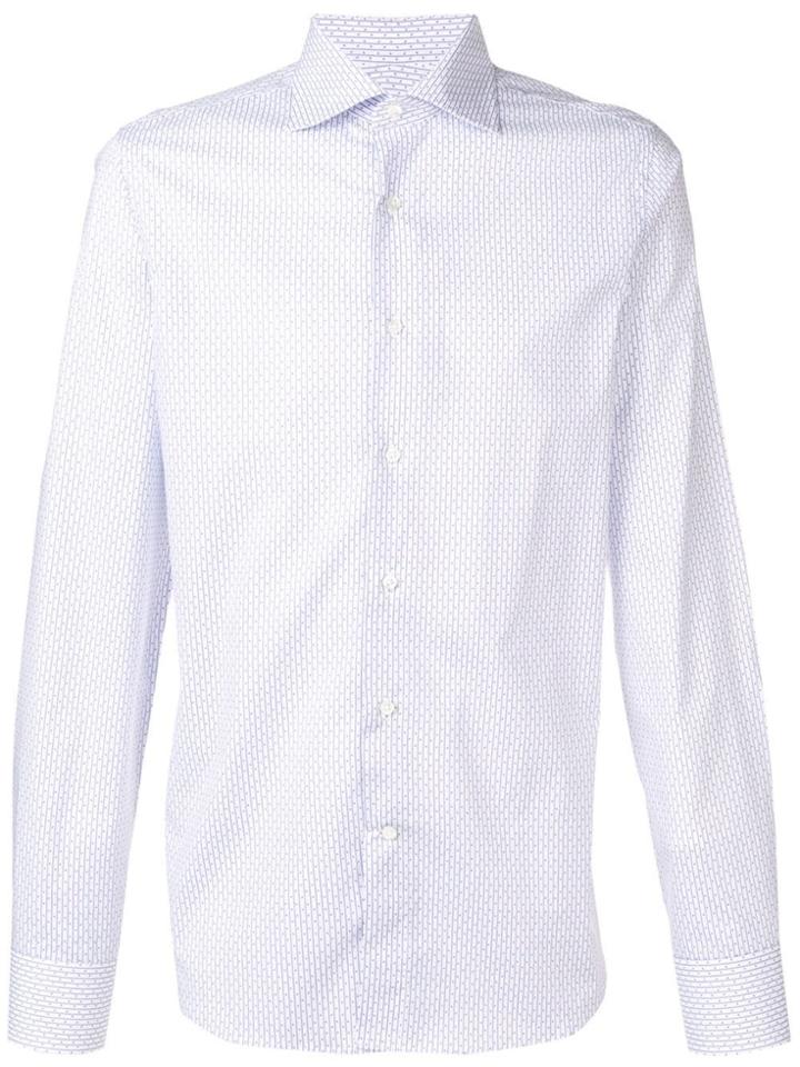 Canali Striped Spread Collar Shirt - White