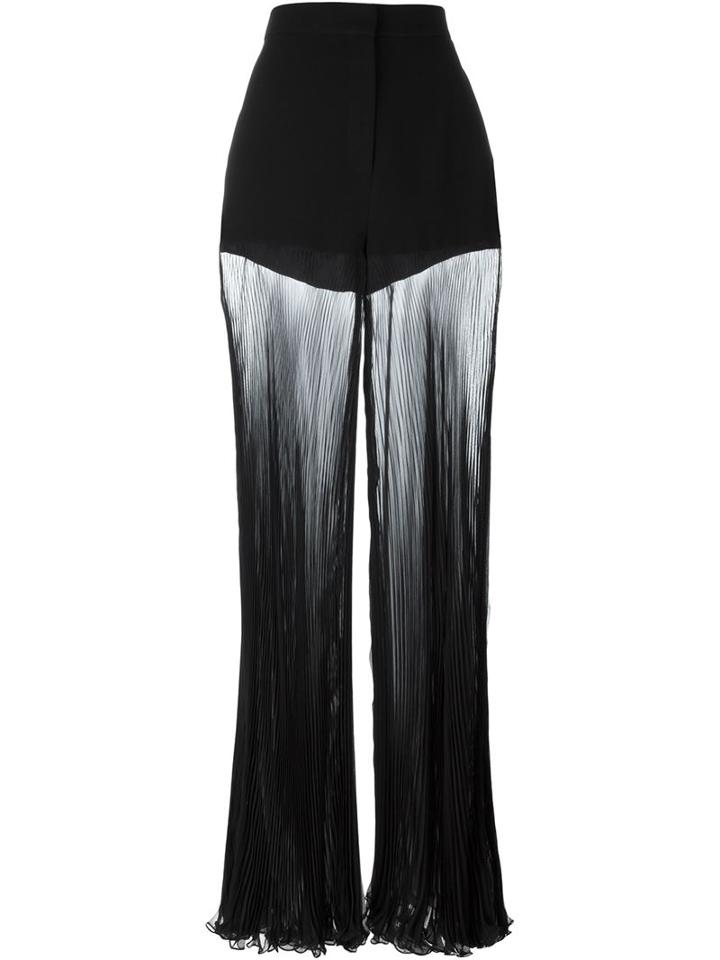 Versace Pleated Sheer Trousers, Women's, Size: 42, Black, Silk/rayon/spandex/elastane