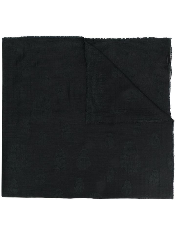 Alexander Mcqueen Frayed Hems Skull Scarf - Black