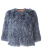 Yves Salomon Feather Cropped Jacket - Blue