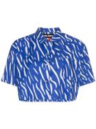Double Rainbouu Sound Wave Printed Cropped Cotton Shirt - Blue