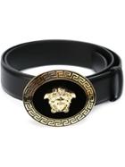 Versace Rounded Medusa Belt, Men's, Size: 85, Black, Calf Leather/metal Other
