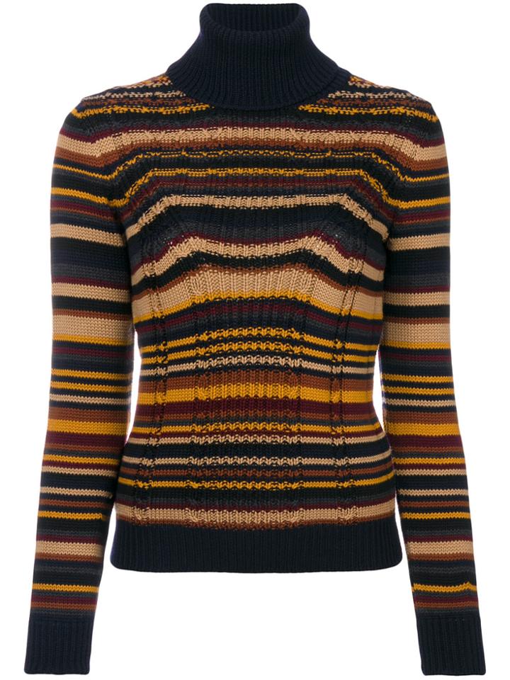 Prada Striped Roll Neck Sweater - Brown