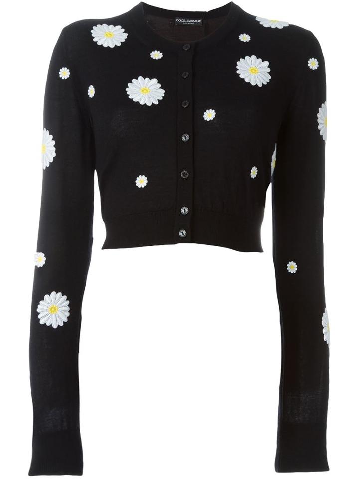 Dolce & Gabbana Daisy Appliqué Cardigan, Women's, Size: 40, Black, Cotton/polyester/cashmere