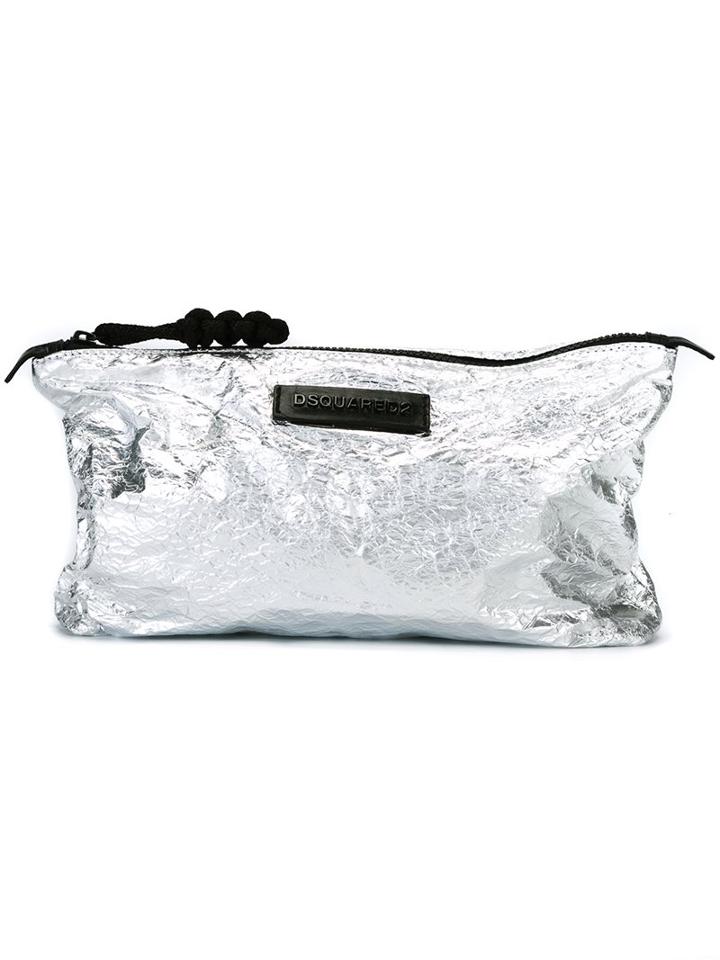 Dsquared2 'donald' Clutch Bag, Men's, Grey, Calf Leather/nylon/aluminium