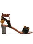 Dolce & Gabbana Raffia Pompom Embellished Sandals - Black