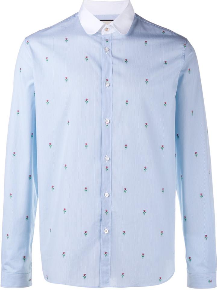 Gucci Floral Embroidered Striped Shirt - Blue