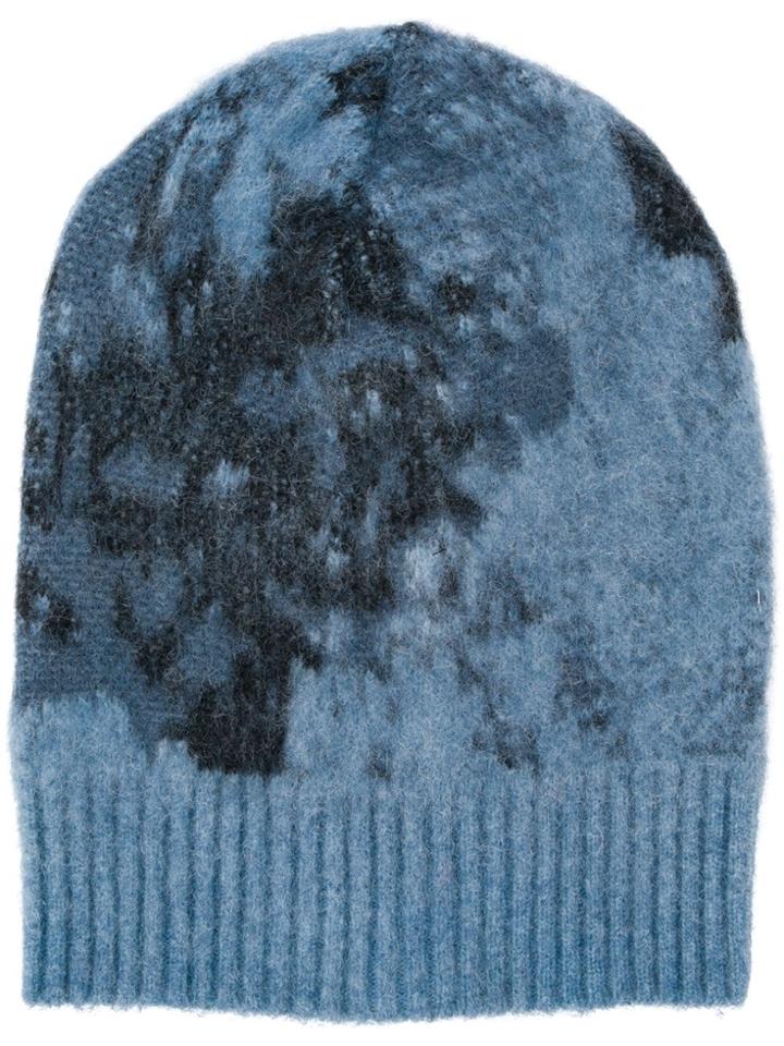 Avant Toi Jacquard Flower Knitted Hat - Blue