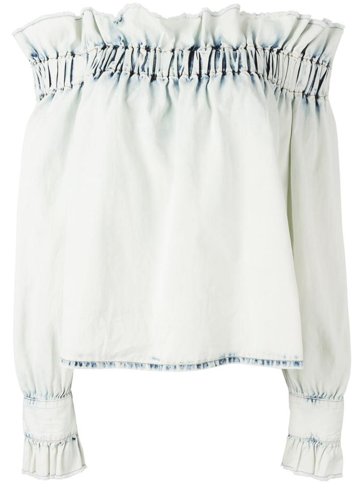Msgm - Off-the-shoulder Ruffle Top - Women - Cotton - 38, Blue, Cotton