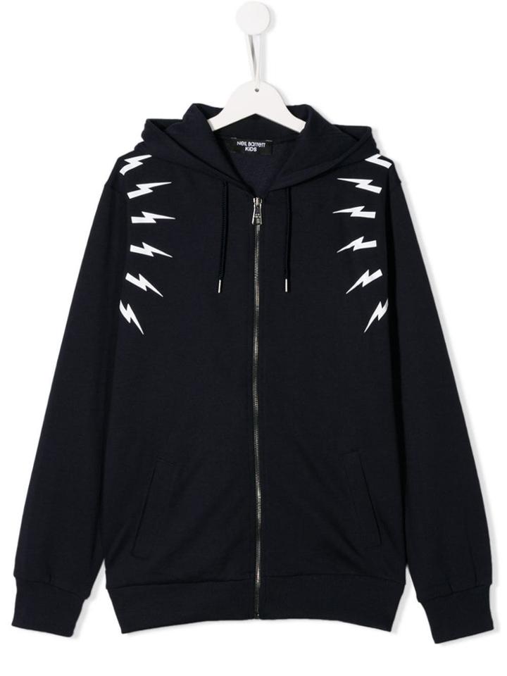 Neil Barrett Kids Lightening Bolt Print Hoodie - Blue