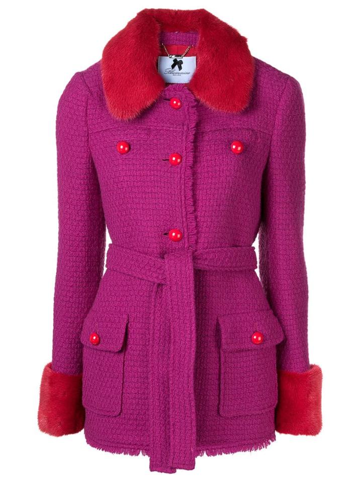 Blumarine Fitted Fur Trim Jacket - Pink & Purple