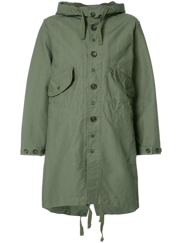 Engineered Garments Buttoned Military Coat, Women's, Size: 0, Green, Cotton