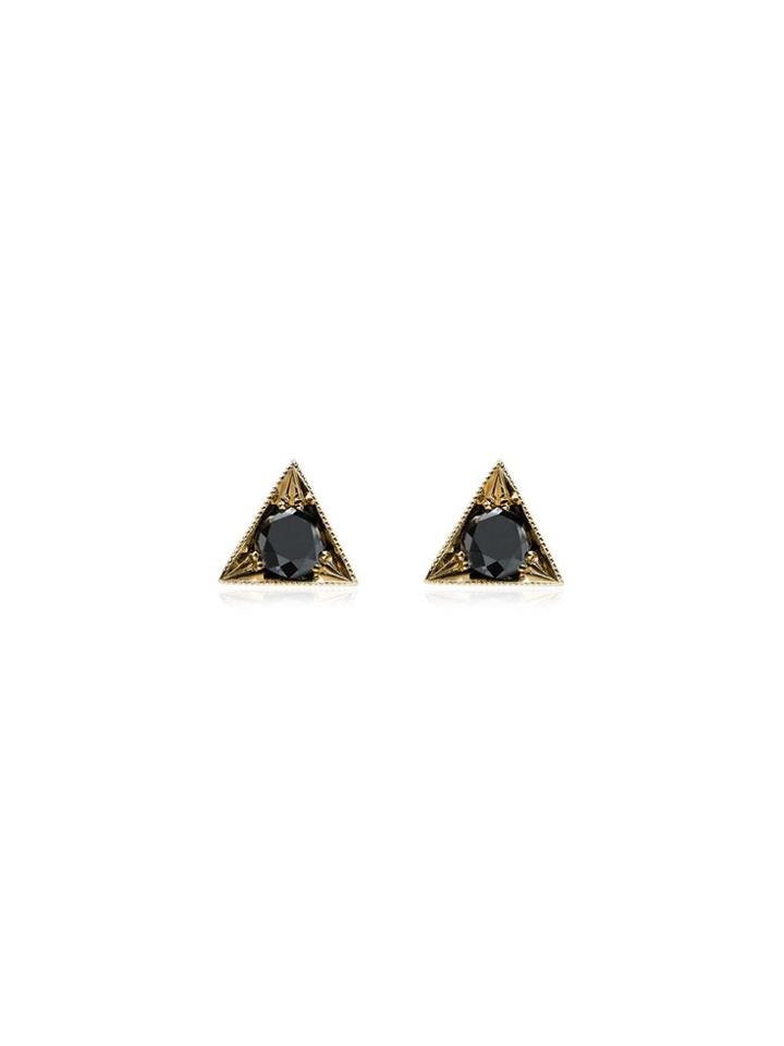 Lizzie Mandler Fine Jewelry 18k Gold Triangle Studs With Black Diamond