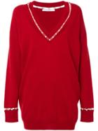 Givenchy V-neck Sweater With Pearl Trim - Red