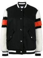 Msgm Bomber Jacket With Shearling Sleeves - Black