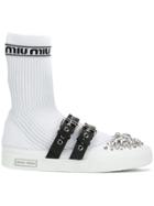 Miu Miu Embellished Sock Sneakers - White