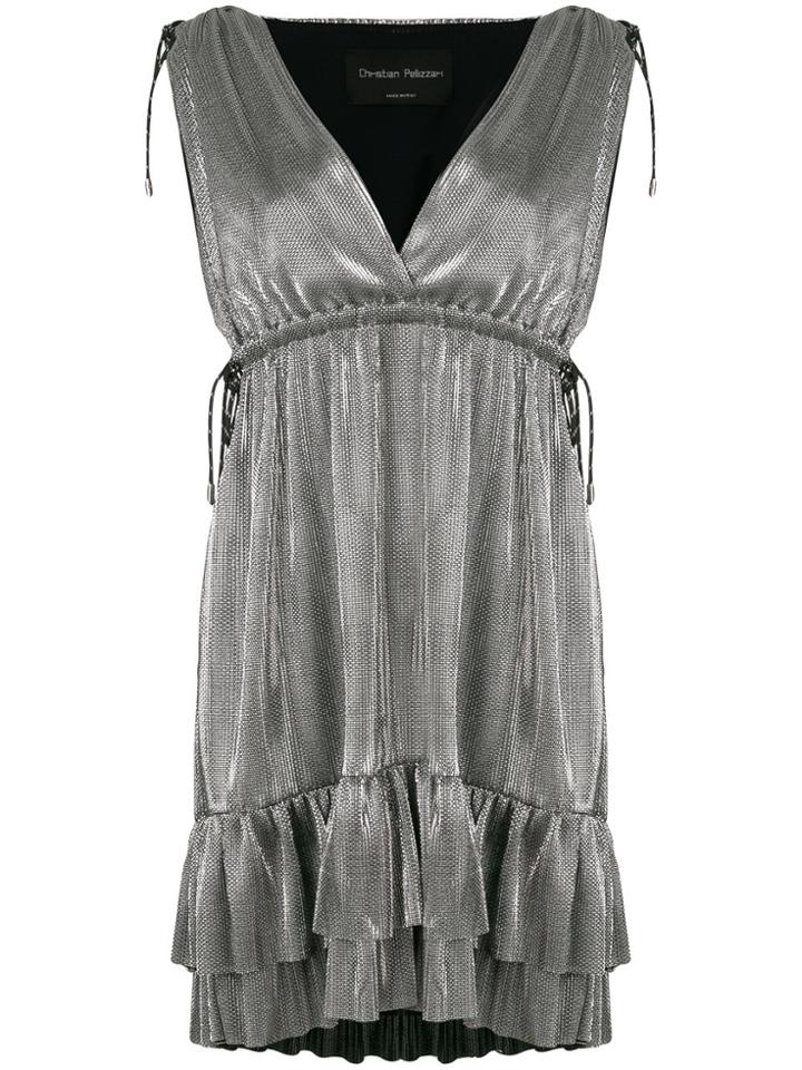 Christian Pellizzari Metallic Ruffle Mini Dress - Grey