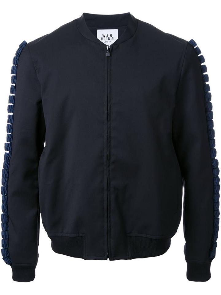 Wan Hung Cube Sleeve Detail Bomber Jacket, Men's, Size: 48, Blue, Wool