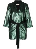 Black Coral Sequined Kimono Jacket - Green