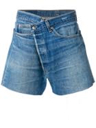 R13 High Waist Raw Cut Shorts - Blue