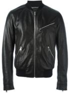 Dolce & Gabbana Zip Bomber Jacket, Men's, Size: 50, Black, Lamb Skin/silk