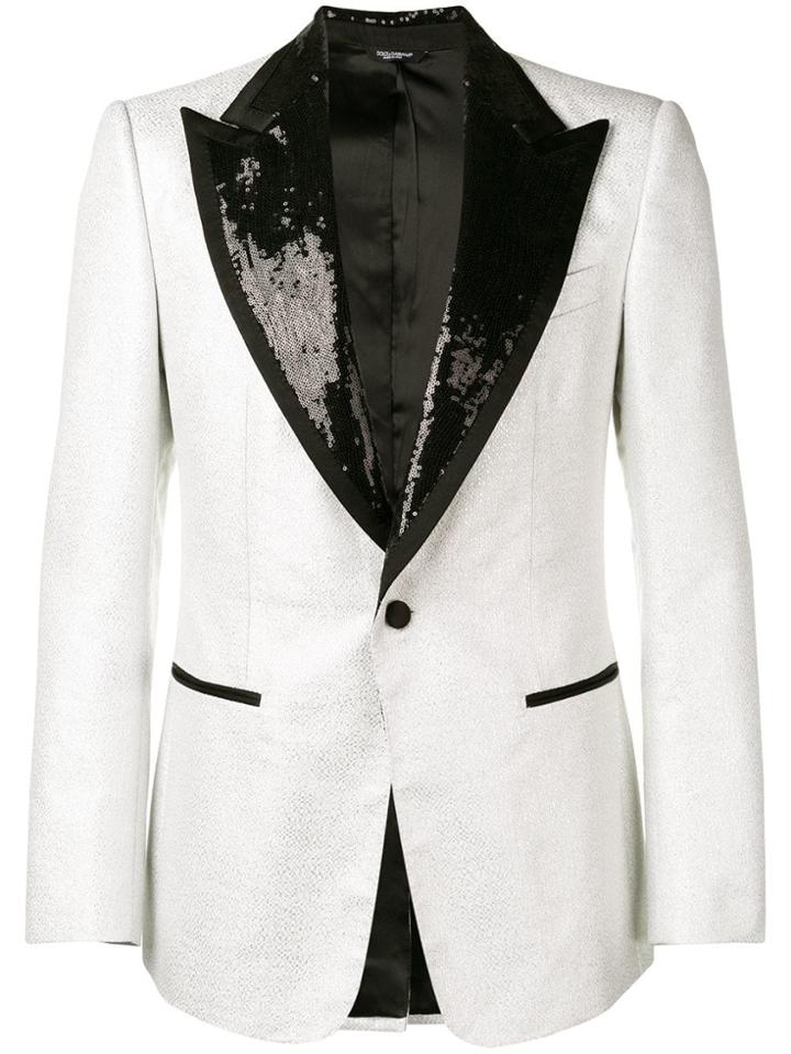 Dolce & Gabbana Sequin Lapels Single Breasted Blazer - Grey