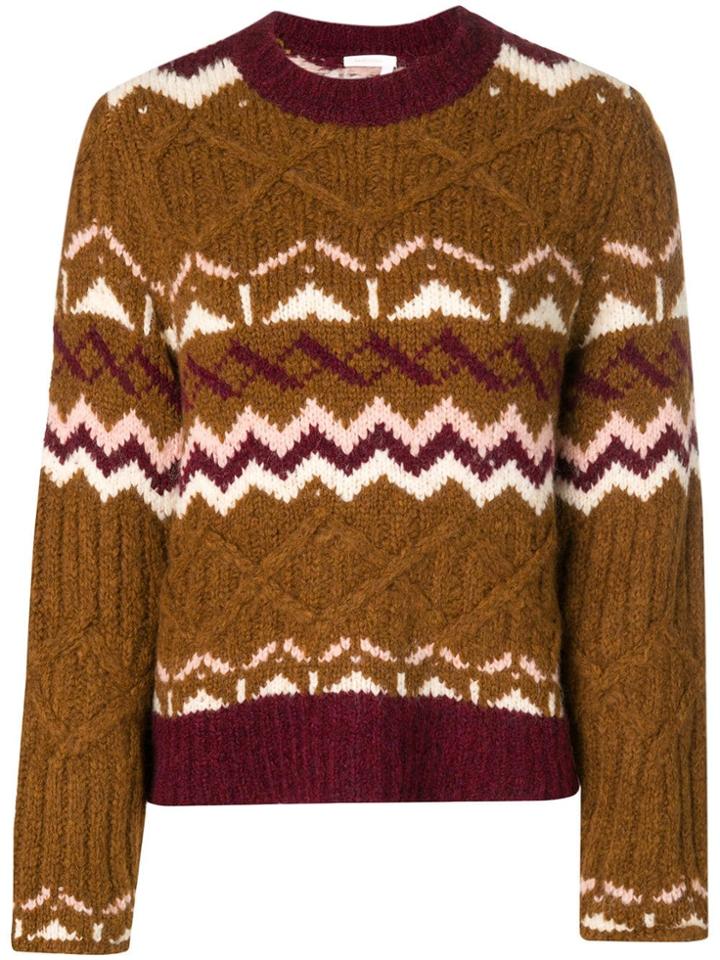 See By Chloé Chunky Knit Patterned Jumper - Brown