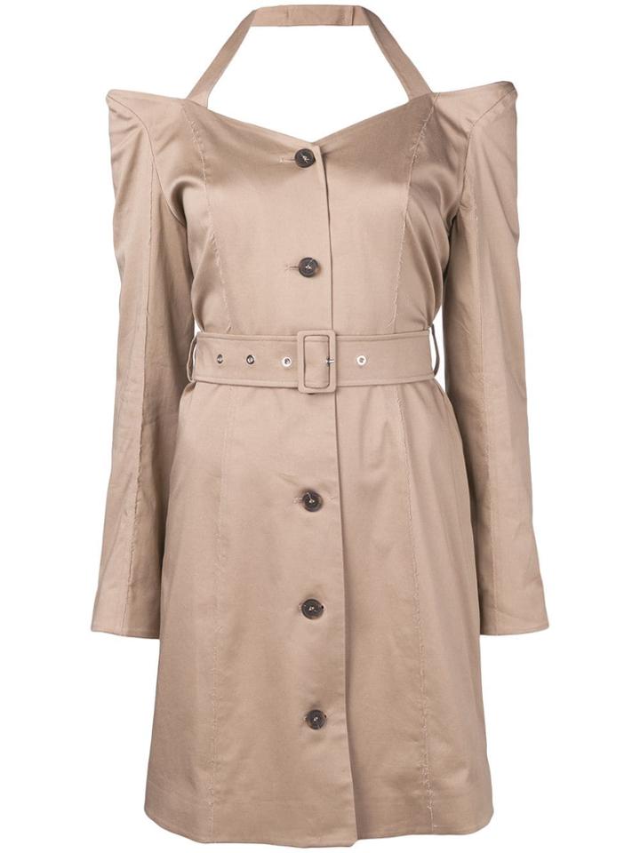 Rokh Off Shoulder Flared Dress - Neutrals