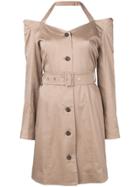 Rokh Off Shoulder Flared Dress - Neutrals